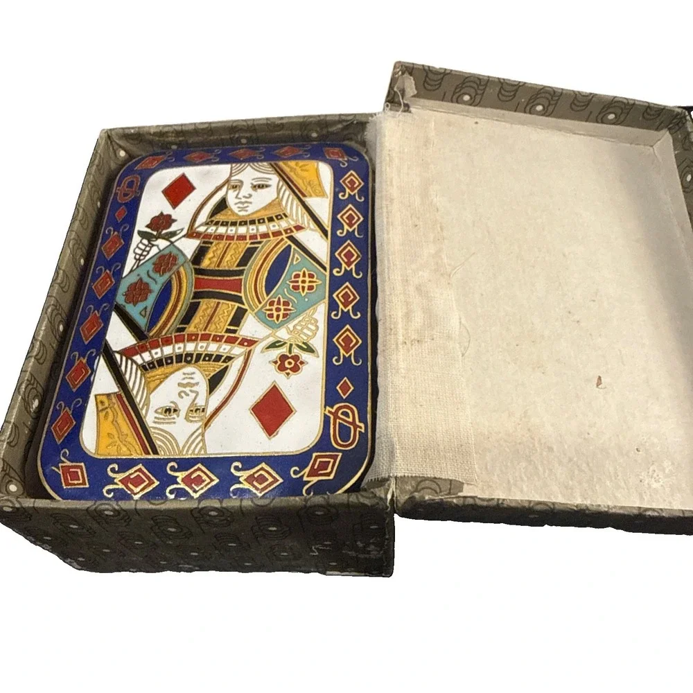 New Vintage Cloisonné Brass Enameled Queen Of Diamonds 4